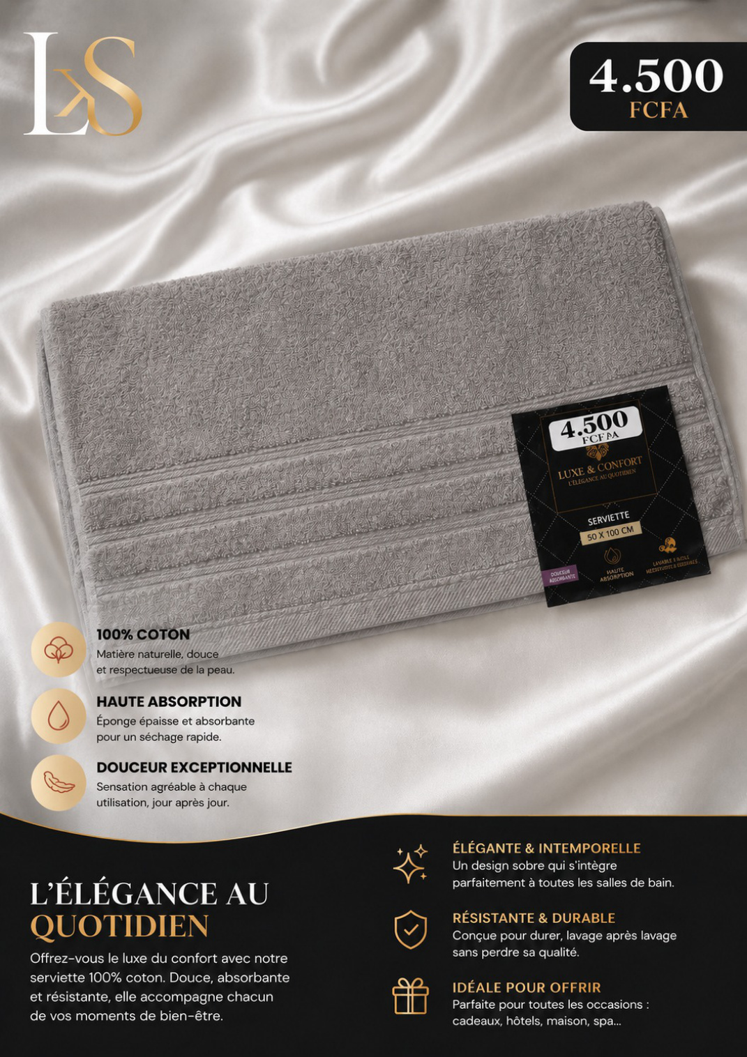 Serviette grise 50 x 100 cm