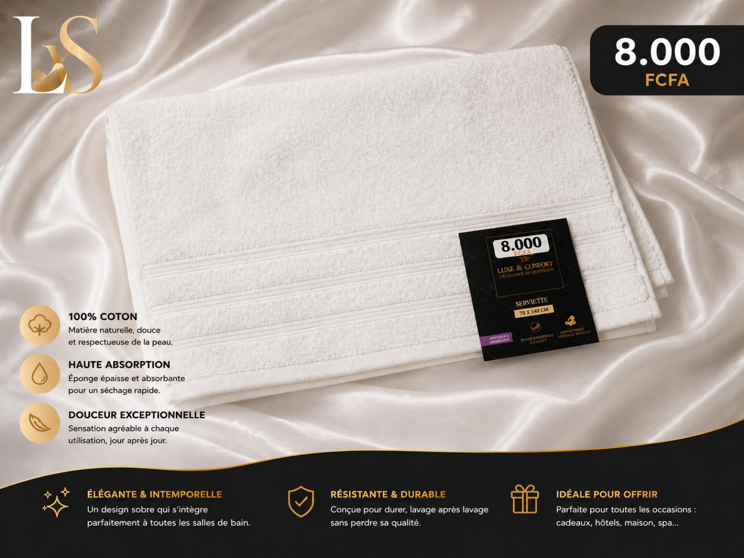 Serviette blanche 70 x 140 cm